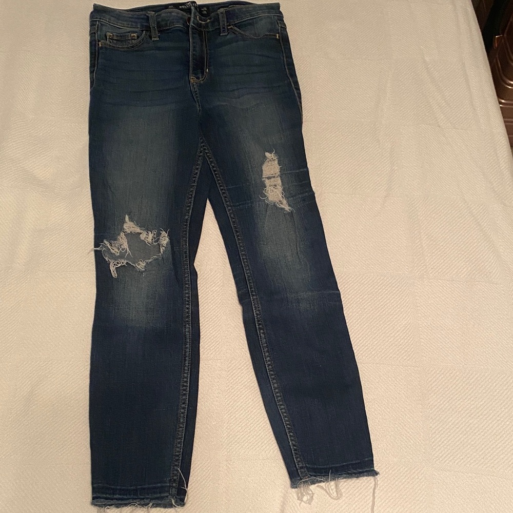 Hollister Women's Distressed Skinny Jeans - Dark Blue